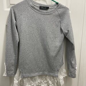 Chicwish Gray Sweater with Lace Hem